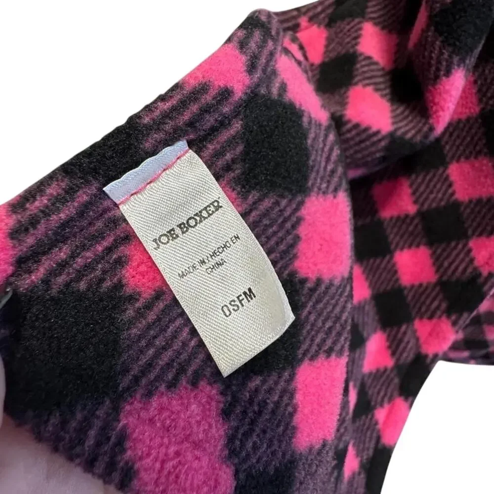 Joe Boxer Womens Pink Black Buffalo Plaid Check Fleece Winter Scarf Long